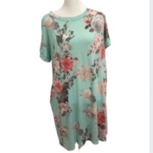 NWOT Glitzy Girls Mint Green Floral Dress with Side Pockets Size Medium